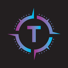Compass Logo Combine With Letter T Vector Template