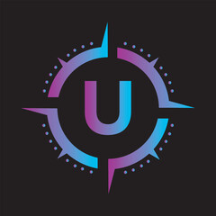 Compass Logo Combine With Letter U Vector Template