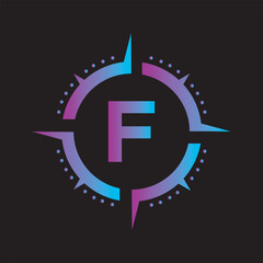 Compass Logo Combine With Letter F Vector Template