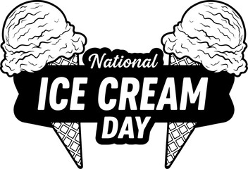 Vector art of national ice cream day celebration with two ice cream cones isolated on white background