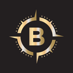 Compass Logo Combine With Letter B Vector Template