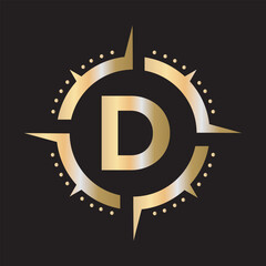 Compass Logo Combine With Letter D Vector Template