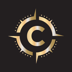 Compass Logo Combine With Letter C Vector Template