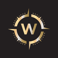 Compass Logo Combine With Letter W Vector Template