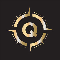 Compass Logo Combine With Letter Q Vector Template