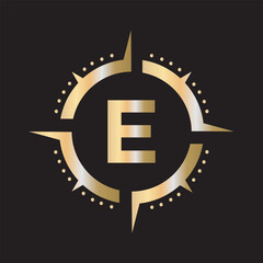 Compass Logo Combine With Letter E Vector Template