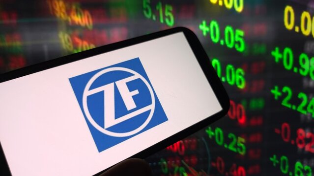 Konskie, Poland - July 31, 2025: ZF Commercial Vehicle Control Systems company logo displayed on mobile phone