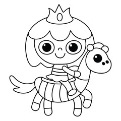 Cartoon princess with crown riding a horse vector