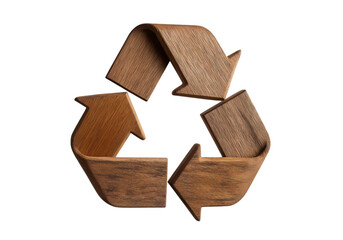 The symbol of recycling made from wood, isolated on a transparent background in PNG format.