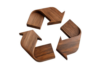 The symbol of recycling made from wood, isolated on a transparent background in PNG format.