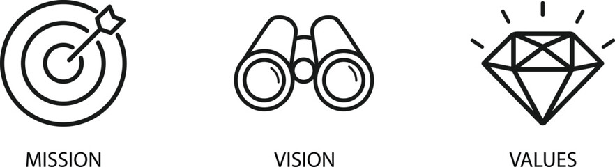 Mission, Vision, and Values Icons –Organization mission, vision , values icon design vector.
