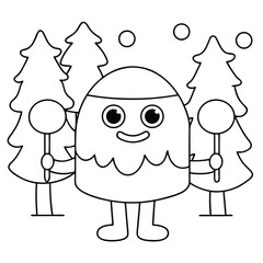 Cute monster with lollipops in a forest cartoon trees