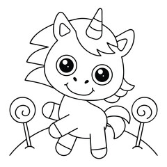 Cute unicorn with swirly lollipops baby cartoon