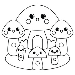 Happy mushroom characters with smiling faces cute cartoon