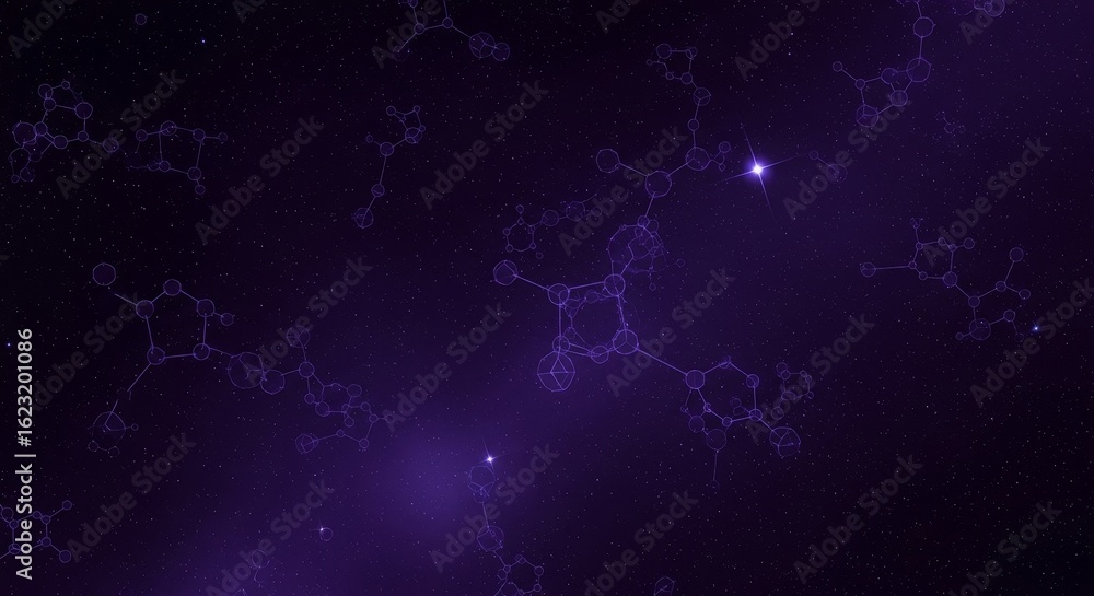 Poster molecular structures in deep space - abstract of molecular structures resembling constellations in a