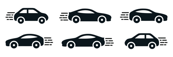 Black Car Icons: Speed, Motion, Transportation Graphics Vector.