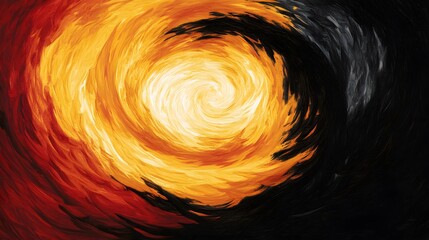 Abstract fiery swirl painting, orange yellow black texture