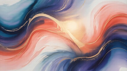 Abstract watercolor painting with golden strokes featuring fluid swirls and soft color transitions