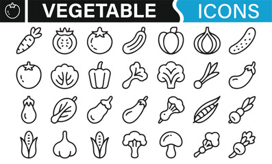 Simple Line Art Icons Depicting Vegetables for Organic and Fresh Produce Designs