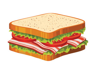 Fresh BLT Sandwich with Bacon and Lettuce - Vector Illustration