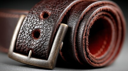 Brown belt on white surface close-up high resolution picture