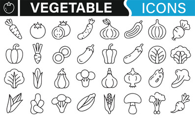 Set of Vegetable Icons Representing Fresh Produce and Healthy Food