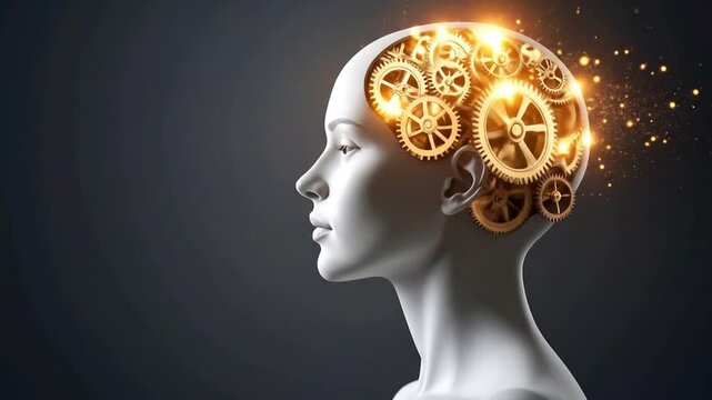 Conceptual Art: Gears of the Mind - Female Head Profile