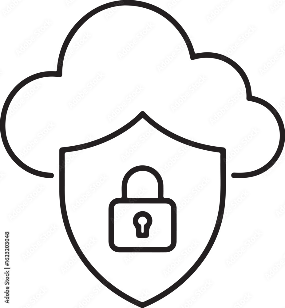 Poster cloud computing security shield with padlock icon for data protection