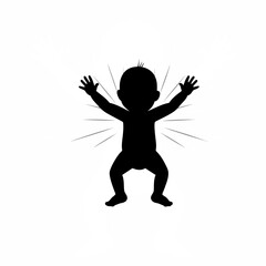Naklejka premium Silhouette of a baby yawning with arms stretched wide on white background