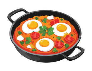 Pan of Shakshuka Dish with Eggs - Vector Illustration