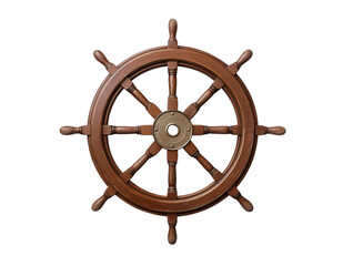 Wooden ship's wheel isolated on a transparent background in PNG format.