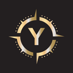 Compass Logo Combine With Letter Y Vector Template