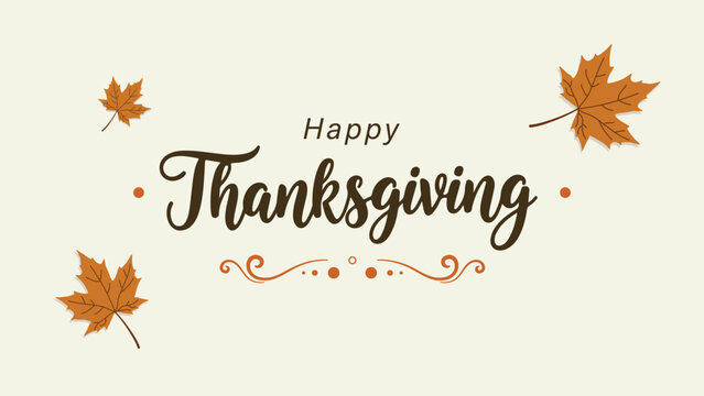 Elegant Happy Thanksgiving Vector Greeting with Maple Leaves and Flourishes