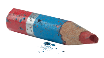 Well-Used Colored Pencil with Broken Tip and Paint Marks