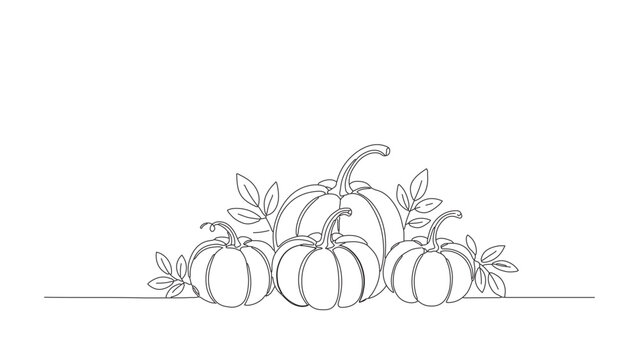 Happy Thanksgiving Continuous Line Art Vector with Minimalist Pumpkins