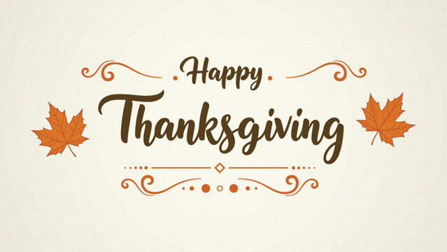 Elegant Happy Thanksgiving Vector Greeting with Maple Leaves and Flourishes