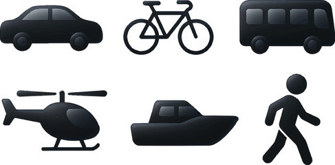 Black Modern Transportation Icons – Stylish Vector Set