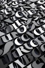 Sophisticated 3D Letter Art: Charcoal-to-White Metallic Typography with Curved Surfaces Generative AI