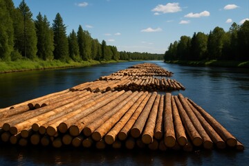  Timber Logs Transported by River
