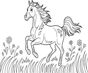 Vintage Engraving woodcut Horse retro vector art illustration design, horse coloring page