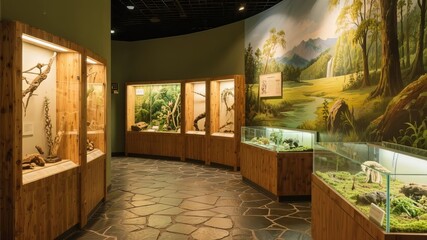 Natural History Museum Exhibit with Fossil Displays and Diorama