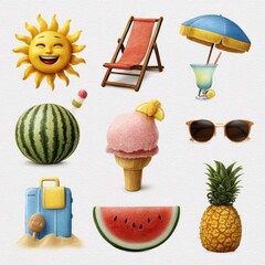 Collection of summer vacation icons and symbols for relaxation and fun