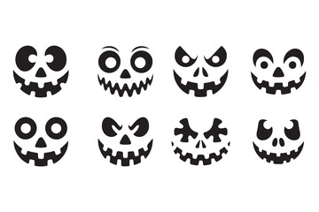 Halloween Pumpkin Face Silhouette Set. Jack O’Lantern Vector Icons