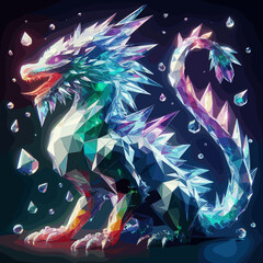 Prismatic dragon creature made of crystals with a sparkling design in a vibrant atmosphere