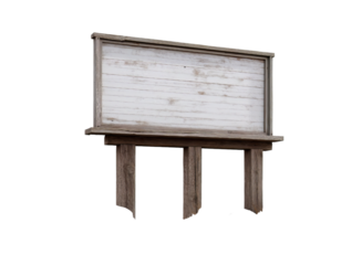 Old, weathered, and worn gray stone billboard sign on a rock wall isolated on a transparent background in PNG format.