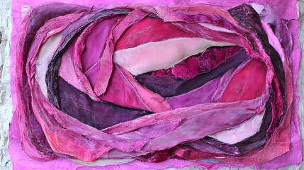 Abstract Pink Velvet Textile Collage Art