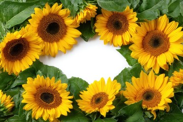 Vibrant sunflower wreath with copy space for text and design