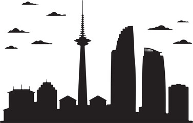 Black Silhouette of Ho Chi Minh City Skyline with Bitexco Tower and Saigon City Cluster