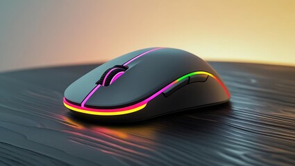 Dark computer mouse with vibrant neon lighting accents technology gaming