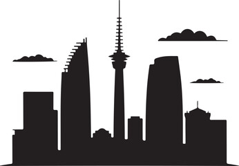 Black Silhouette of Ho Chi Minh City Skyline with Bitexco Tower and Saigon City Cluster